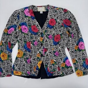 Spenser Jeremy Silk Jacket 80s 90s Maximalist Floral Abstract Artsy Blazer 10